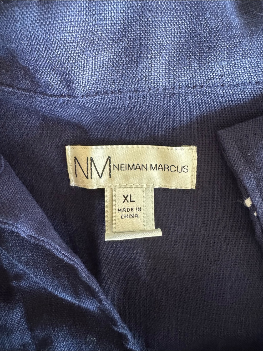 NM Neiman Marcus 100% Linen Navy Embroidered Tunic Dress XL Boho Coastal - Picture 3 of 8